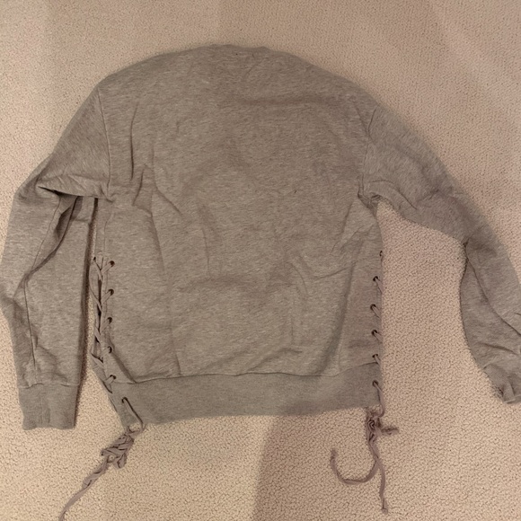 Grey Lace Up Crew Neck - Picture 3 of 4